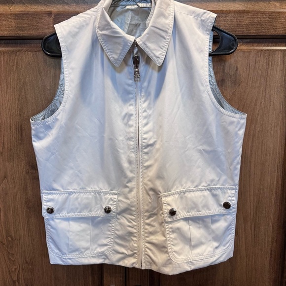 Ralph Lauren Womens PM White Silver‎ Metallic Reversible Vest Snaps $189 NWOT